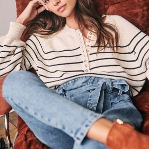 Sezane Leontine Jumper in Ecru/Navy